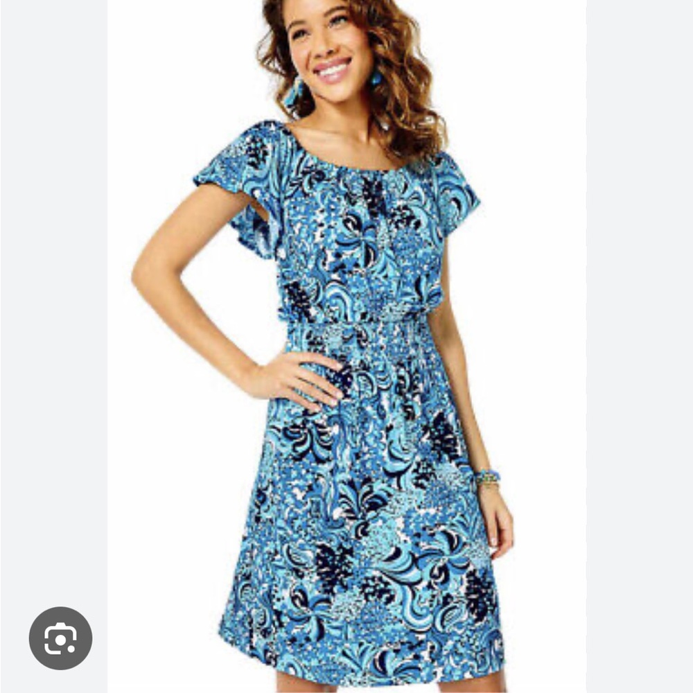 Lilly Pulitzer Blue Flutter Sleeve Off-Shoulder Midi Dress